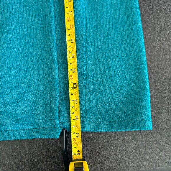 VTG St. John By Marie Gray Teal Knit Mid Dress Cream Collar & Gold Button, Sz 4 - Picture 6 of 7